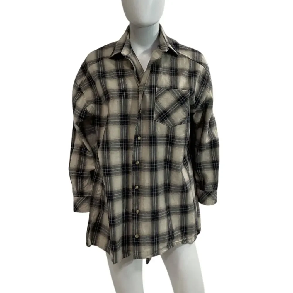 Lovers And Friends Oversized Nude Plaid Gela Shirt Size S